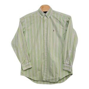 Ralph Lauren Mens Size XLGreen Pink Striped Long Sleeve Cotton Button Down Shirt